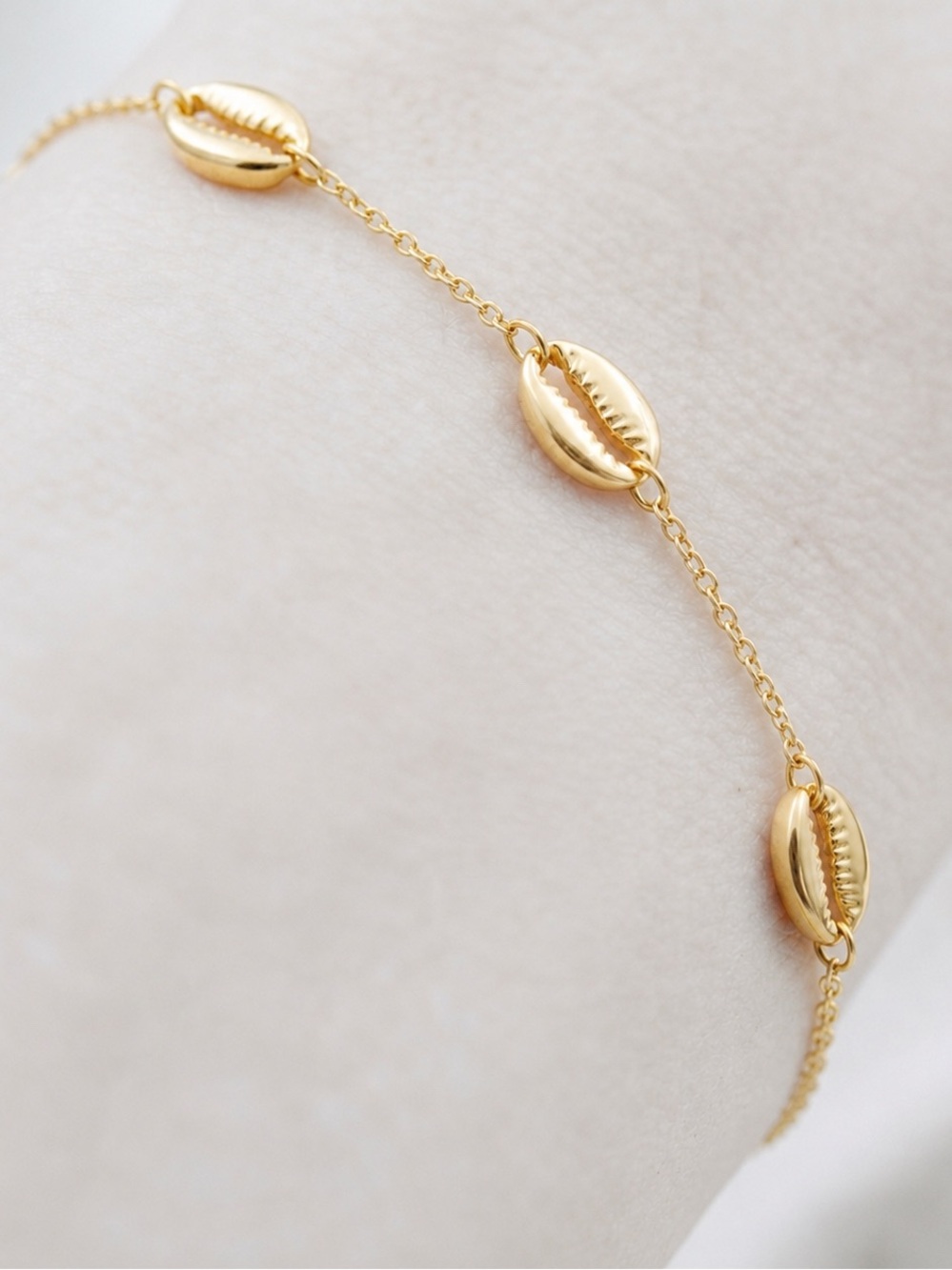 “Gold Cowrie Shell” Seashell Fine Tooth Sawtooth Mermaid Ocean Tropical Bracelet